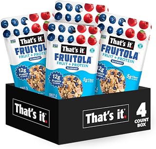That’s it. Fruitola Fruit Granola – Blueberry, 12g Plant-Based Protein, 5g Fiber from Fruit, 100% Real Fruits, Only 4 Ingredients, Zero Added Sugar, Gluten-Free, Non-GMO, 1.9 oz (4-Pack)