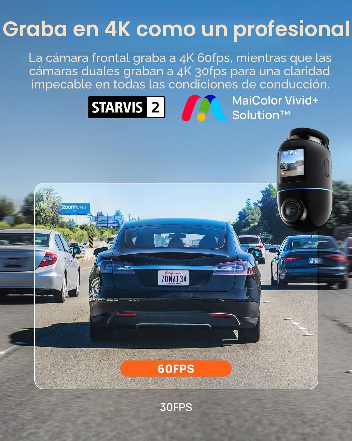 70mai X800 4K Dash Cam delantera y trasera, cámara dual STARVIS 2 para coche con soporte 4G LTE, WiFi 6 de 5 GHz, GPS, HDR, modo de estacionamiento, soporta 512 GB máx