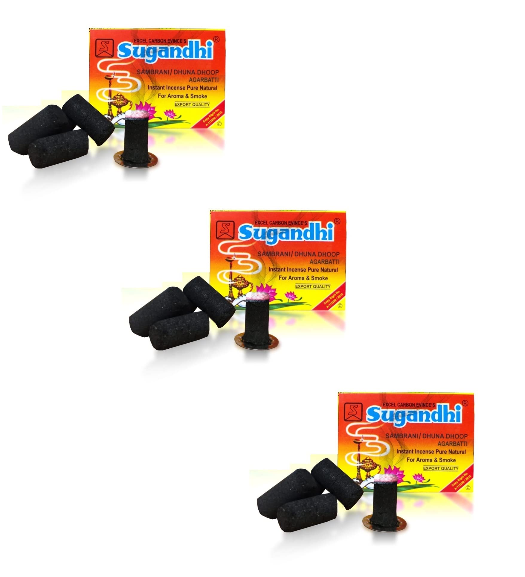 Box Pack of 3 (20 Sticks Per Box) Sugandhi Sambrani/dhuna Dhoop Agarbatti Instant Incense Pure Natural for Aroma & Smoke, Home Temple Worship, Peace & Harmony, Purification, Positivity