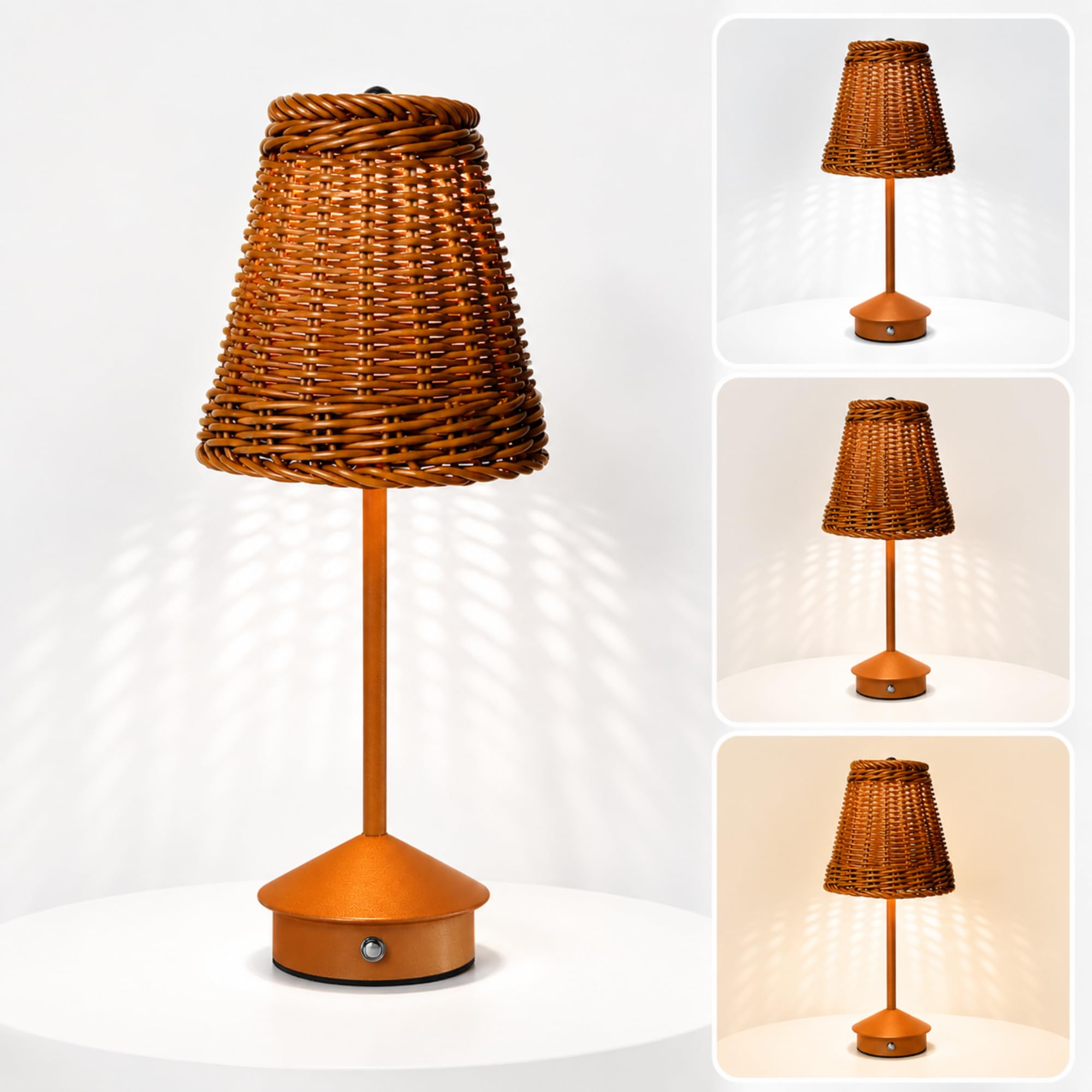 Photo 1 of Quipzora Cordless Table Lamp,Small Lamps with 3 Colors,Dimmable Rechargeable Rattan Light,Aesthetic Lighting for Bedroom Living Room Office Outdoor Home Decor