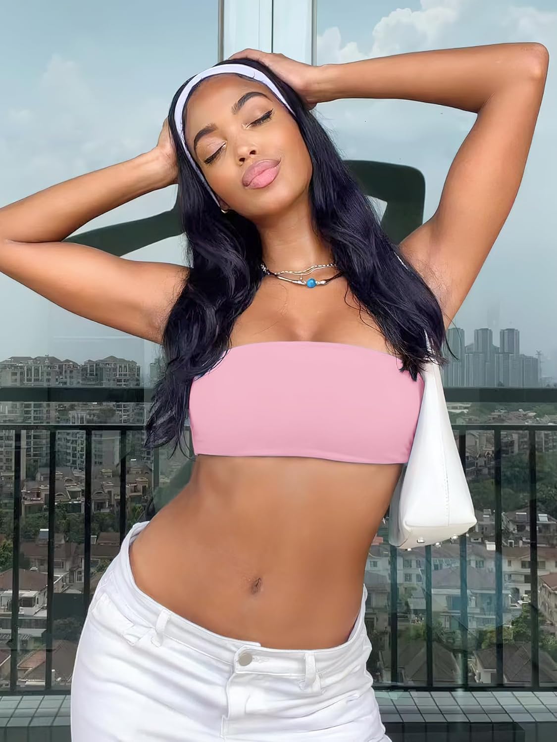 VOYJOY Women Strapless Bandeau Bra Wireless Padded Sports Bra Tube Top Seamless Stretchy Workout Bralette - Image 5