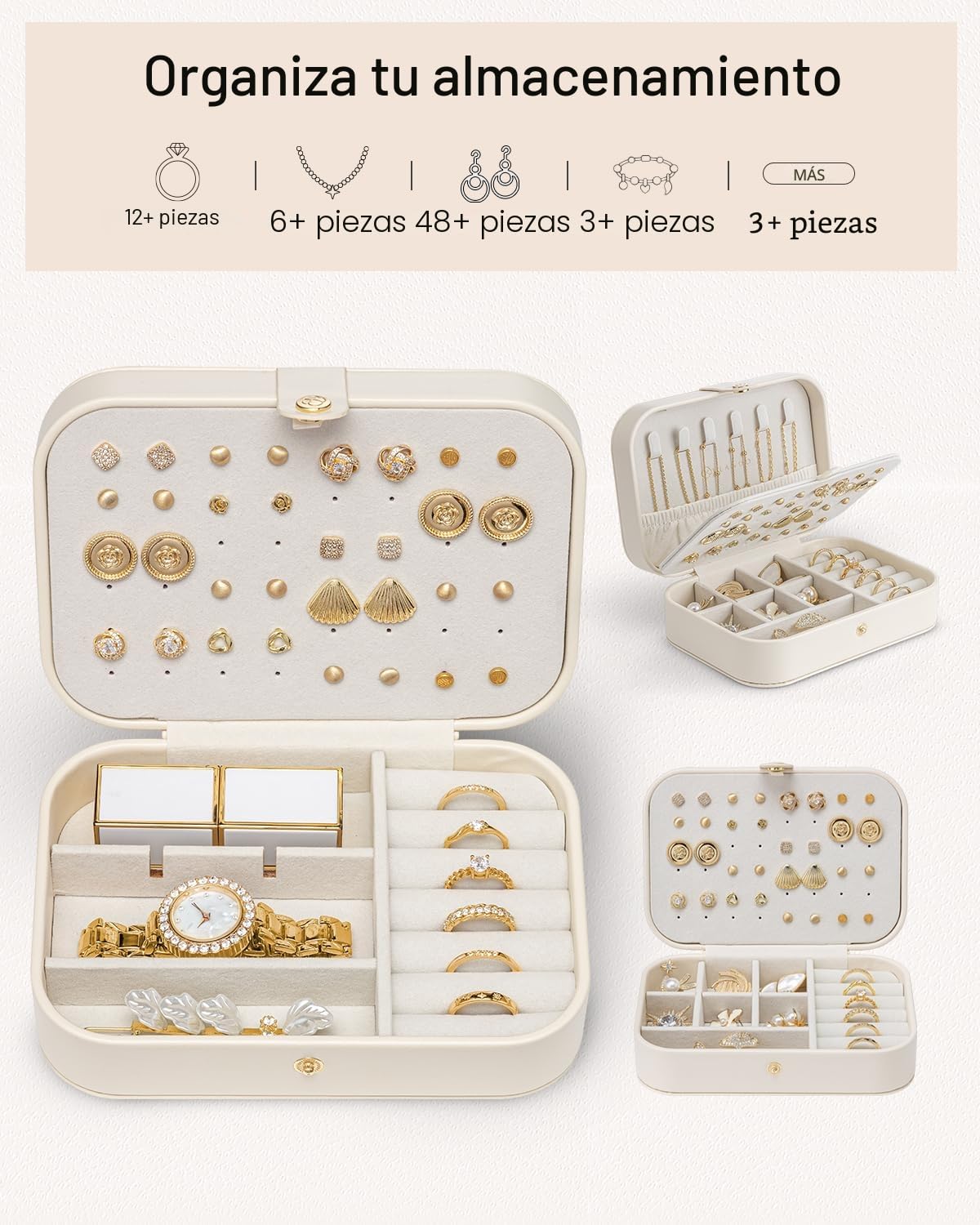 VLANDO Joyero de viaje pequeño, organizador de joyas para pendientes, estuche de viaje para mujeres