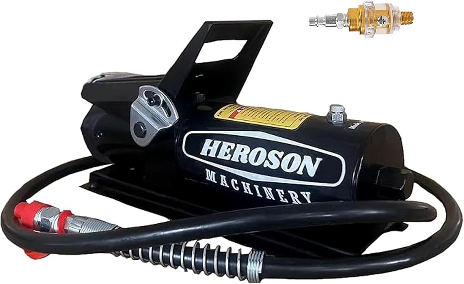 HEROSON Air Hydraulic Pump, 10,000 PSI, 0.7L Reservoir, NPT 3/8" Oil Outlet, NPT 1/4" Inlet, with Air Line Lubricator, Black