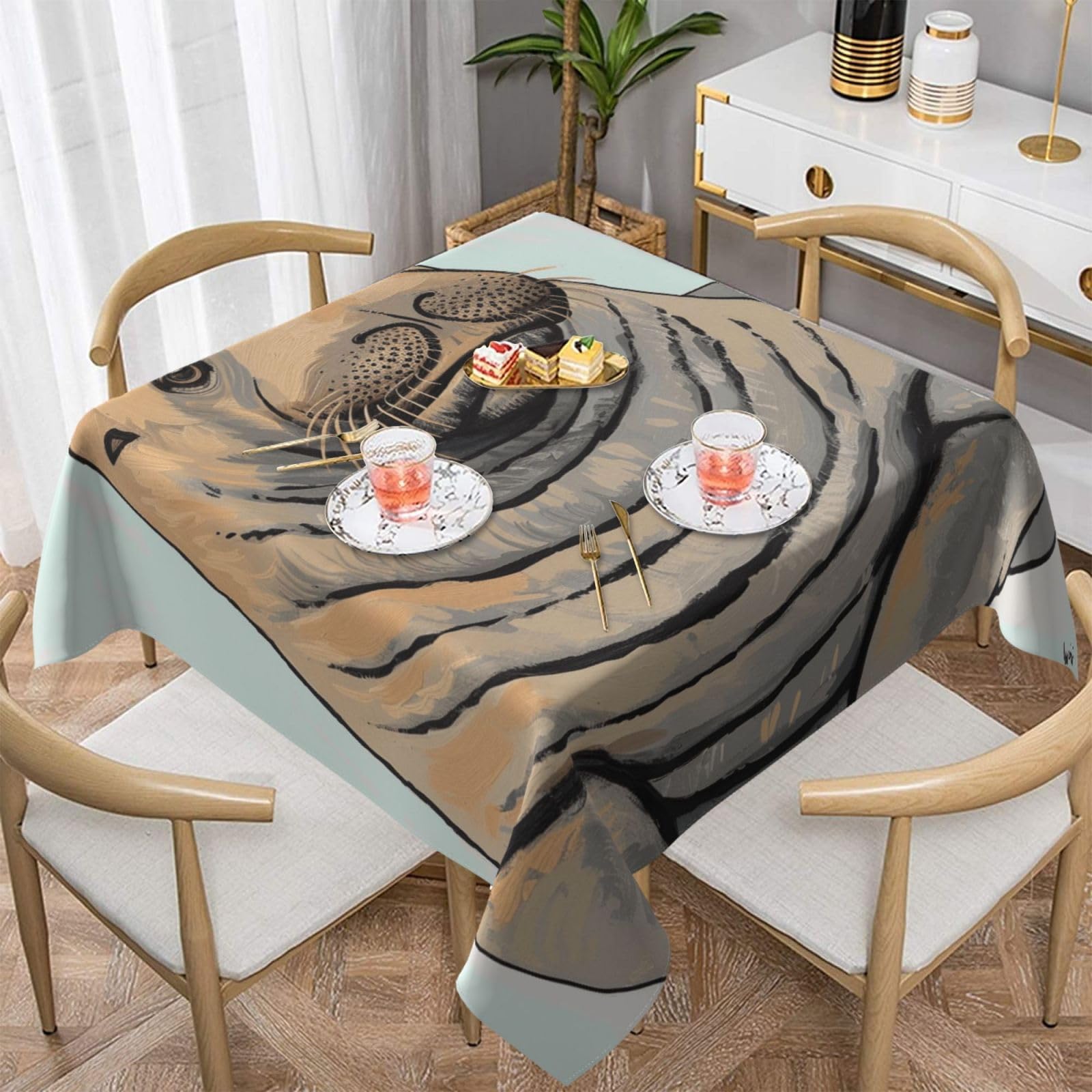 WPKJU Walrus Art Printed Square Tablecloth 54x54 inch Water Resistant Table Cover Washable Rectangle Table Cloth for Dining Tables