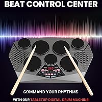 Vista 2 de Pyle, PTED06, tablero de batería electrónica con bocinas integradas, pedales de pie y kit de palillos de batería