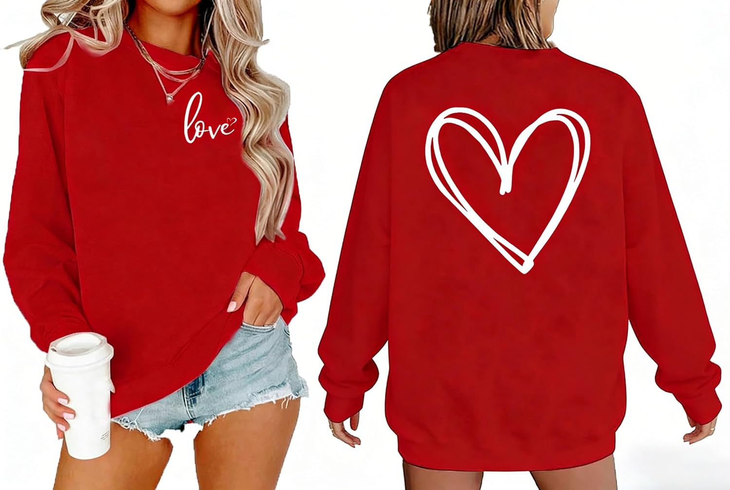 Valentine's Sweatshirt Women Love Heart Graphic Pullover Top Chenille Patch Valentines Gifts Shirt