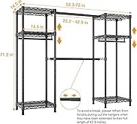 Vista 5 de Ulif E7 - Perchero para ropa, sistema de almacenamiento de ropa resistente con barras extensibles, perchero de metal con 6 estantes de alambre