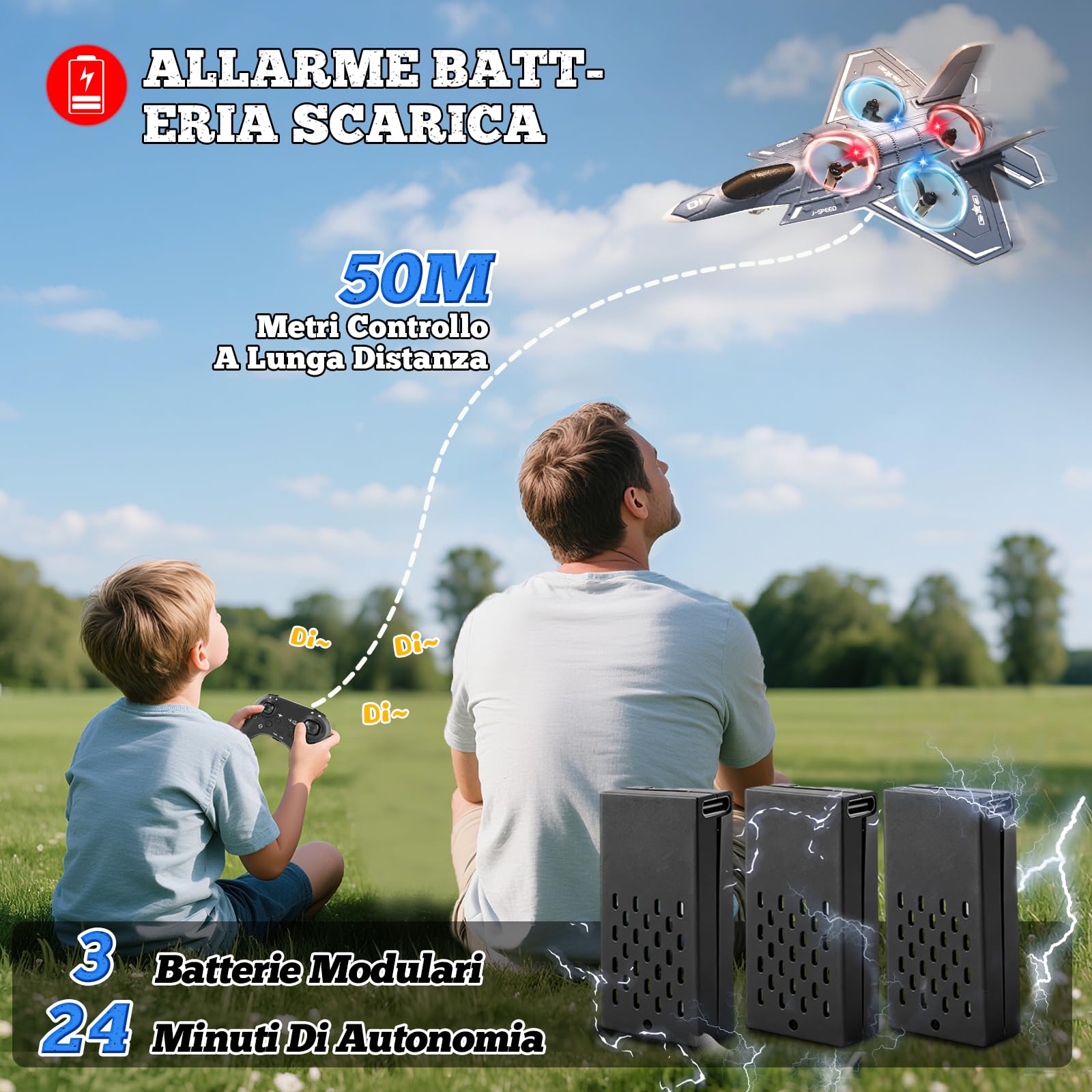 Charmofun Aereo Telecomandato, 2,4 GHz Aereos RC Aereo Radiocomandato-3 Batterie, Luci, 360° Rotazione, Altitudine Fissa, Modalità Senza Testa, Aereos Giocattolo Regalo per Bambini e Principianti