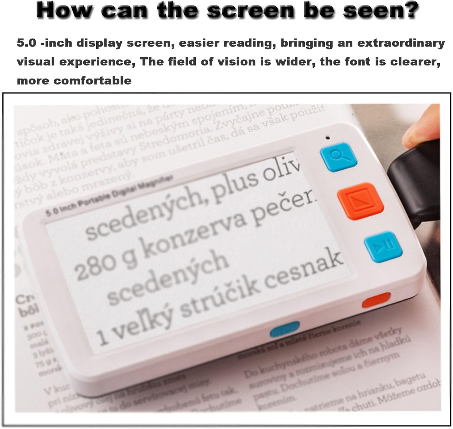 Portable Electronic Reading Aid, 5 inch Screen Handheld Digital Magnifier Visual HD Visual Aid Digital Magnifier for Low Vision Students, The Elderly in Reading, Newspapers (White
