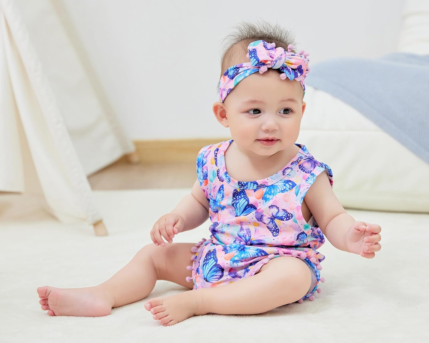 BFUSTYLE Baby Girl Clothes 0-24 Months Outfit Sleeveless Infant Romper Bodysuit with Headband - Image 2