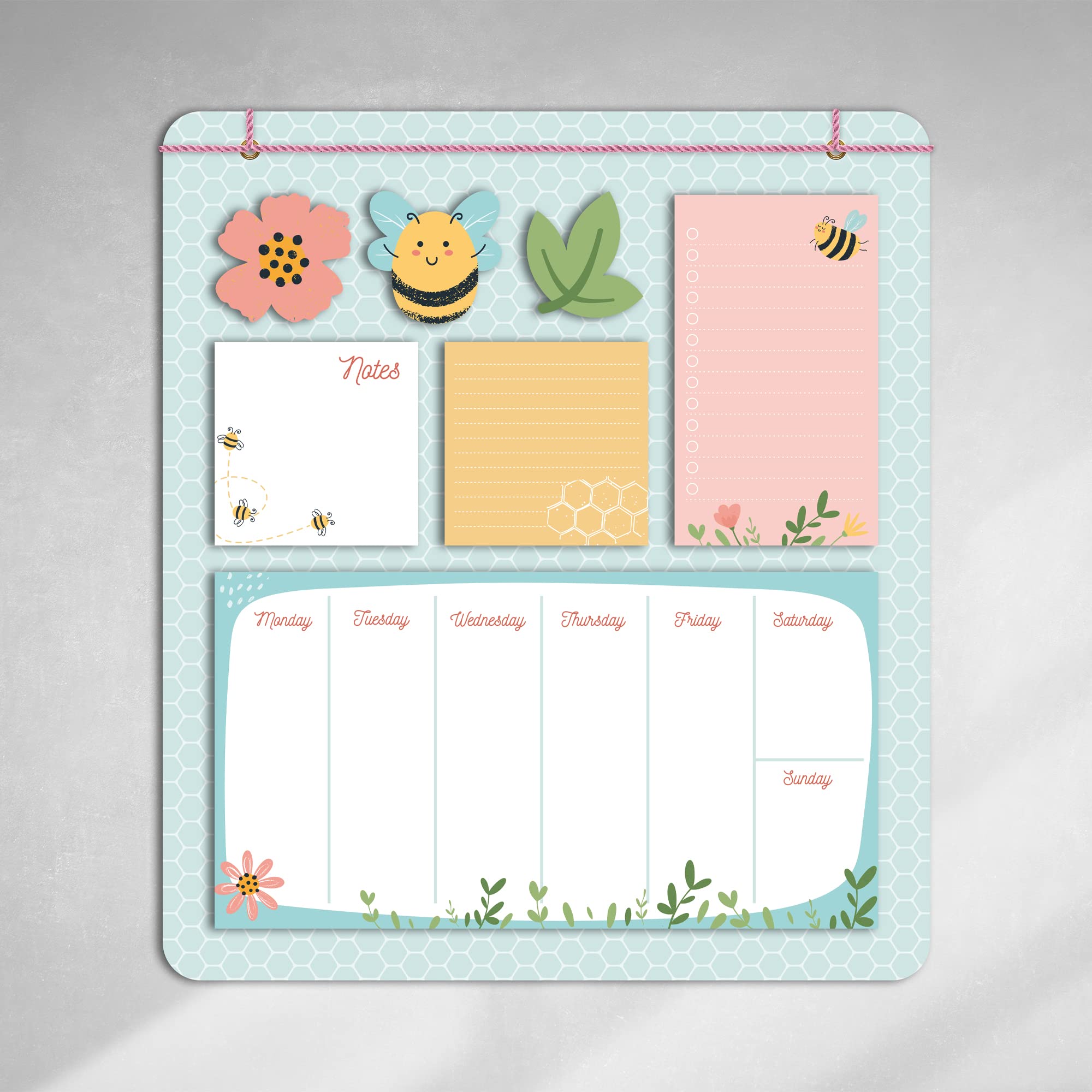 Planner Notepad with Magnetic Back Bands. 30x34 Cm, Bee Theme, Don't miss any reminders at home and office