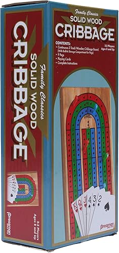 Miniatura 5 de Family Classics Cribbage – Tablero continuo de madera maciza de 3 vías con compartimento de almacenamiento integrado para clavijas