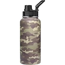 32 Oz Camo Sports Water Bottle, 18/8 Wall Vacuum Insulated Stainless Steel Tumbler with Straw Lid & Spout Lid, Leak Proof, BPA Free