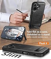Vista 2 de Funda magnética de piel para iPhone 17, soporte invisible integrado [compatible con Magsafe], funda protectora delgada con función atril para iPhone
