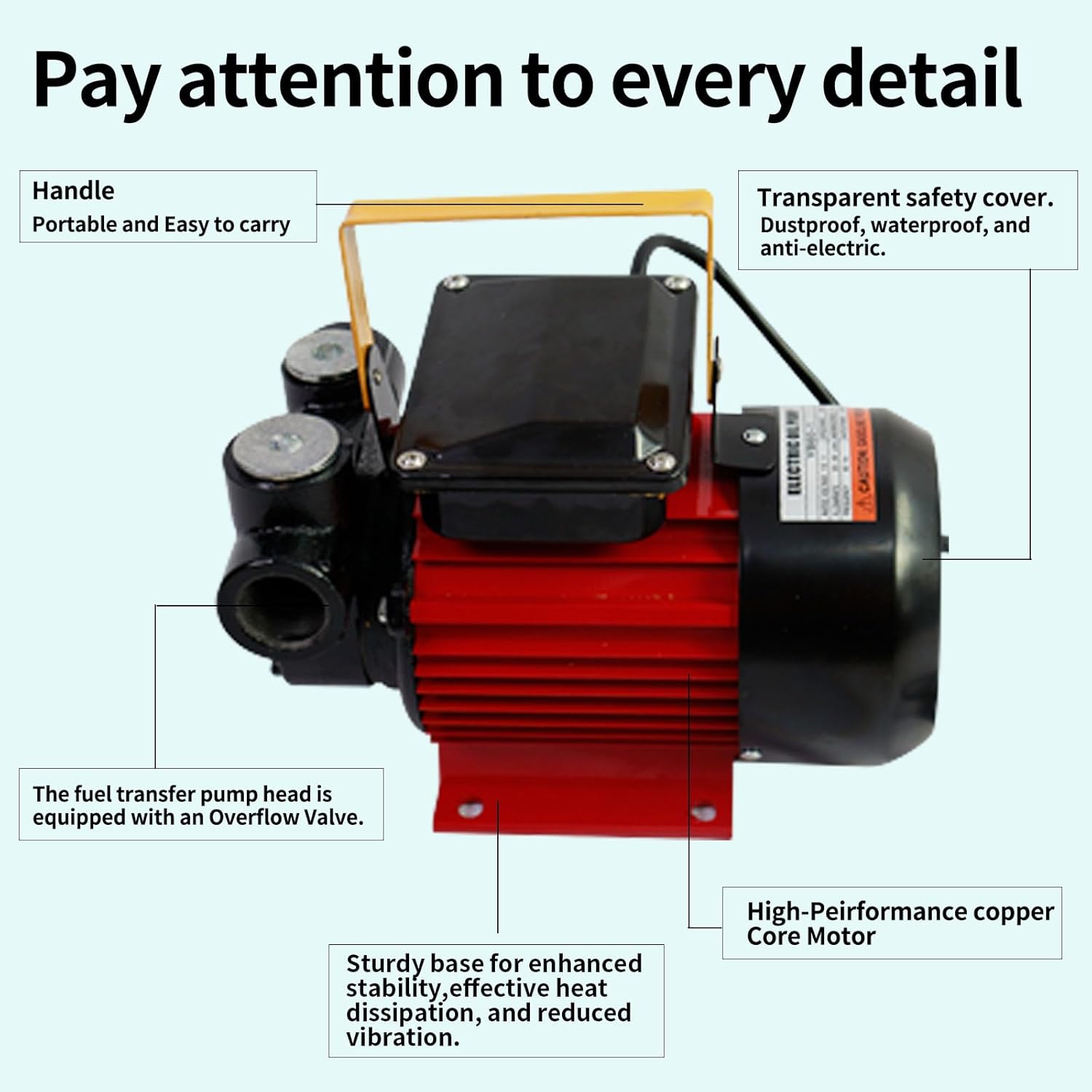 Fuel Transfer Pump AC 110V 550W Power Rate 16 GPM Flow Rate Self Priming Electric Fuel Pump Suitable for Diesel, Kerosene, Biodiesel Diesel Transfer Pump Used for Vehicles, Ships, Farms
