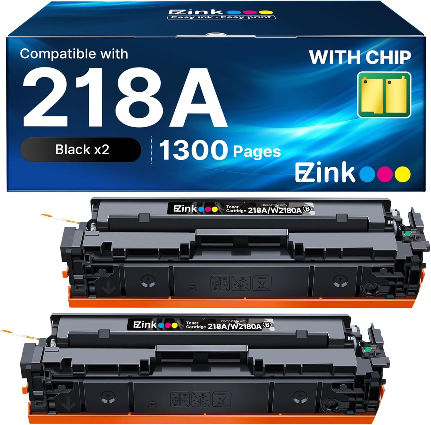 E-Z Ink 218A with Chip Compatible for HP 218A Toner Cartridges Black 218X Toner for HP Color LaserJet pro MFP 3301fdw Toner 3301cdw 3201dw 3301sdw Printer Ink Set W2180A W2180X (2 Black)
