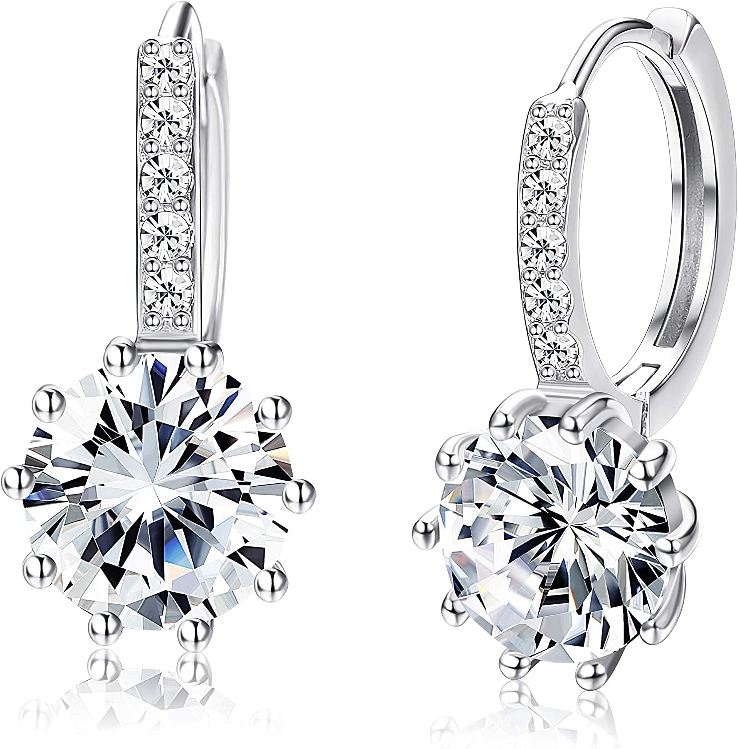 MILACOLATO Pendientes Aro De Plata 925 Para Mujer 8MM Ronda Zirconia Pendientes De Aro Pequeños Pendientes Colgantes Pendientes De Gota Regalo De Joyería Para Mujer Damas