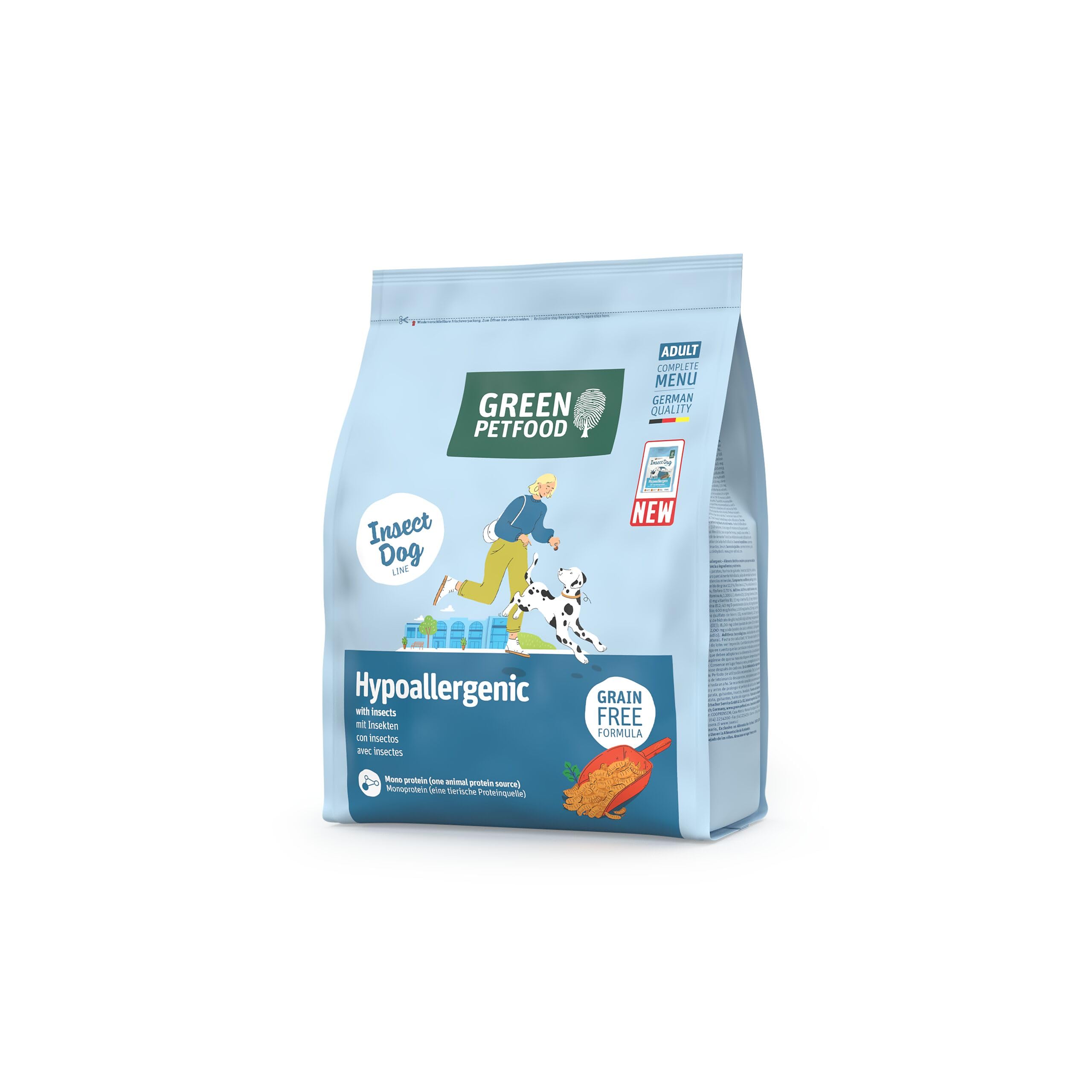 Green Petfood InsectDog hipoalergiczna karma z owadami (1 x 3 kg), dla dorosłych, sucha karma premium dla dorosłych psów alergicznych, bez zbóż, trwała karma dla psów, niemiecka jakość, 1 opakowanie