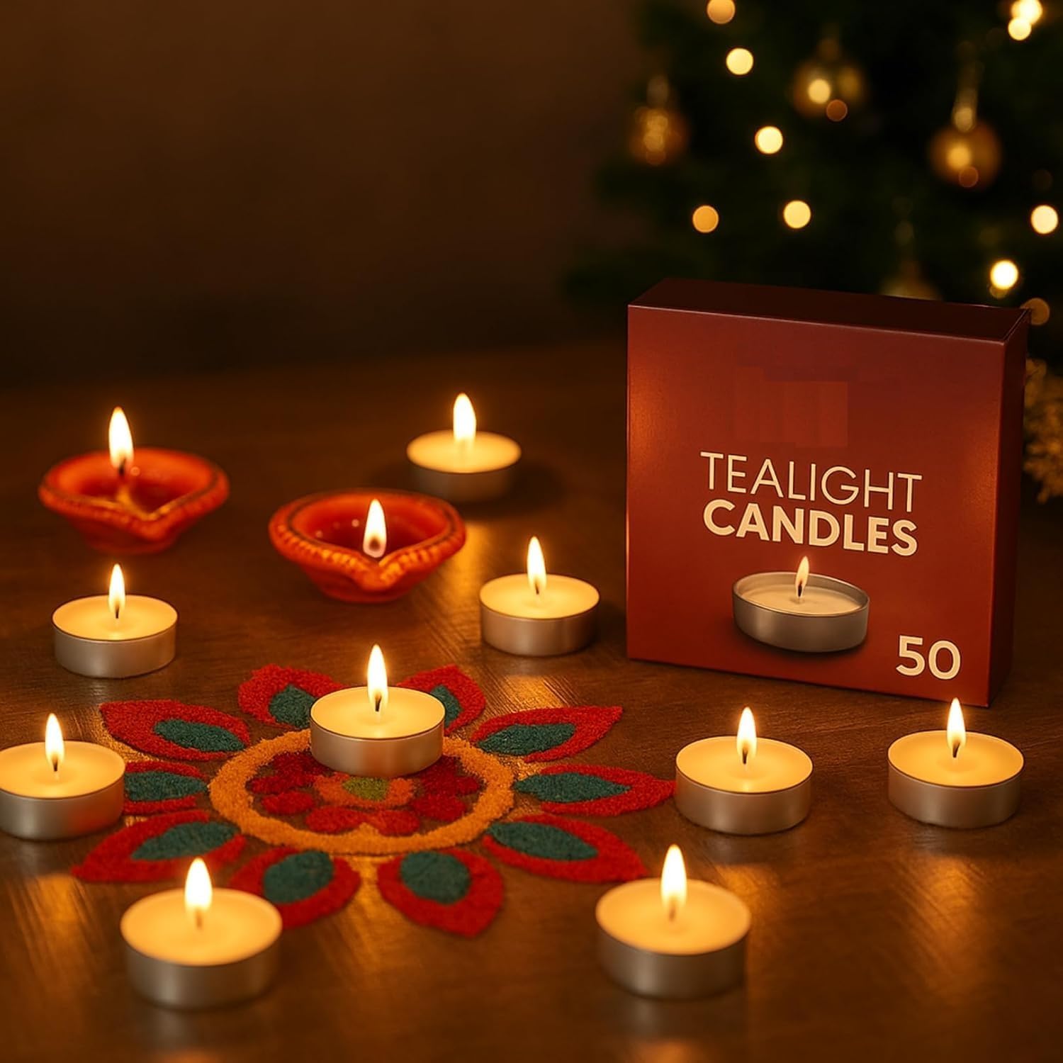 Diwali Tea Light Candles 50 Pcs | 3 Hours Burning | Smokeless & Unscented Wax Tealight Candles for Diwali Decoration, Pooja, Home & Festival Décor