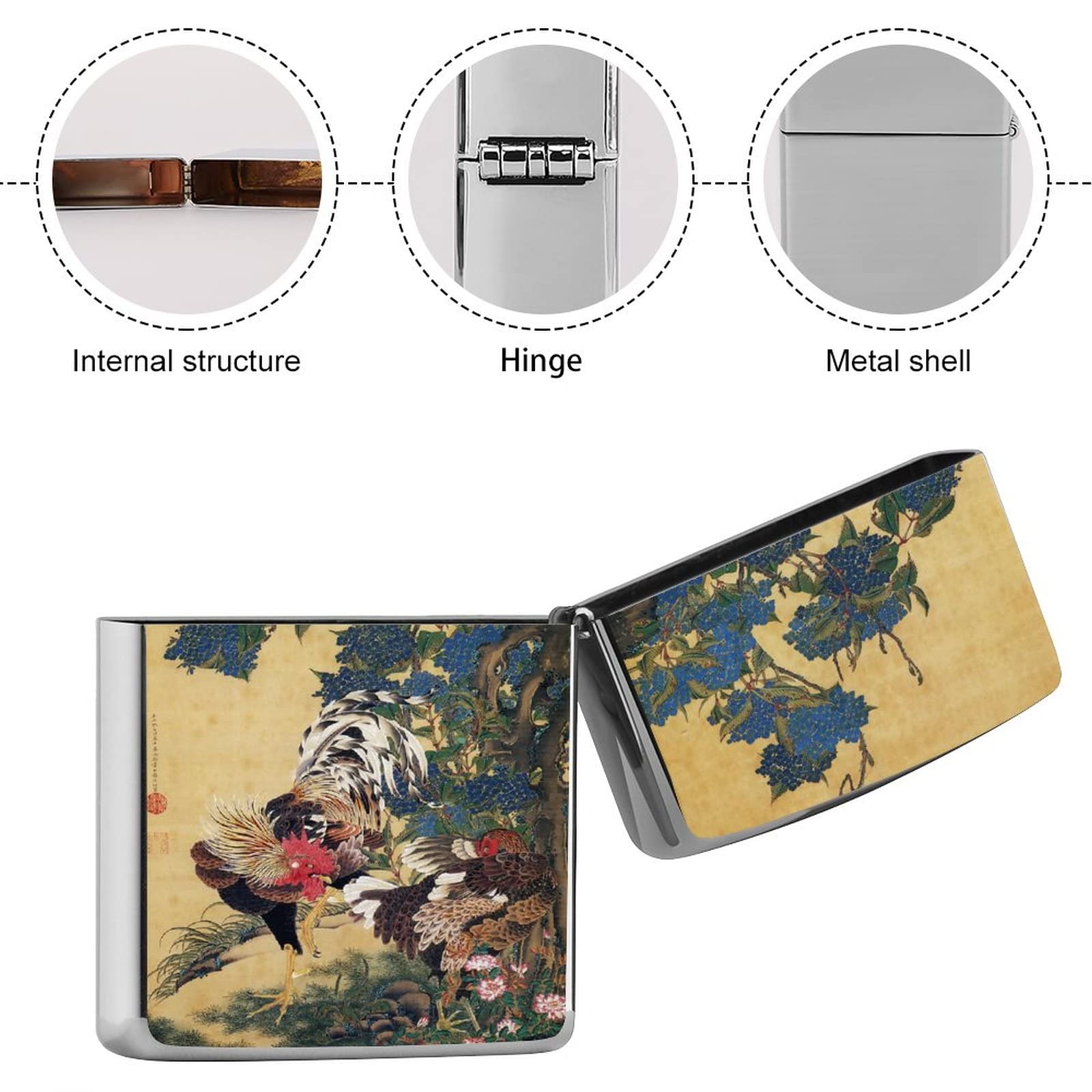 Amazon.co.jp: ジッポライターカバー 伊藤若冲 紫陽花双鶏図 ライター