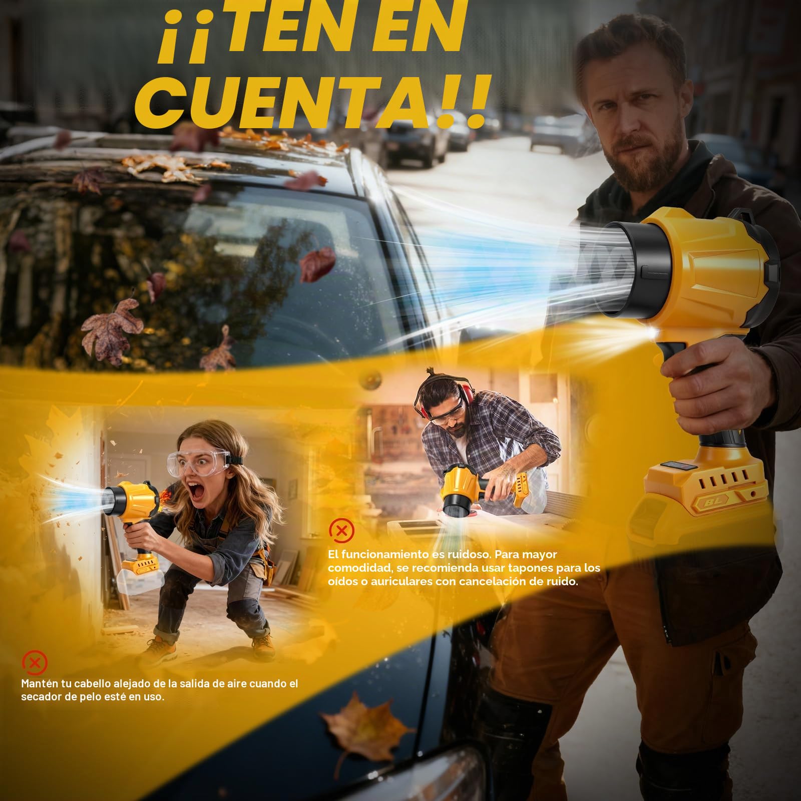 WingFly Soplador de Hojas Compatible con Dewalt 18V, 20V Batería, Velocidad de Aire 50 m/s, Ajustable Velocidades para Limpiar Hojas, Eliminar el Polvo, Sin Batería