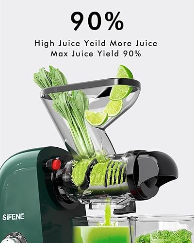Miniatura 3 de SiFENE Exprimidor de prensa en frío, exprimidor de masticación lenta, exprimidor de jugo de verduras y frutas, fácil de limpiar, sin BPA, verde