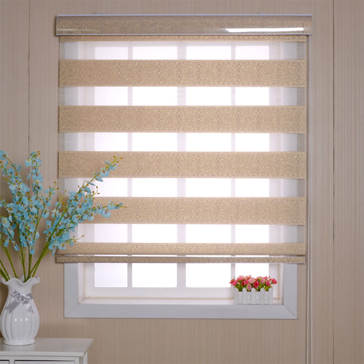 Sh000ad Gold/Light Double Layer Rollo Blind, Zebra Roller Blinds Polyester Fabric Roller Shades Filtering Day And Night Blinds,Home Office Translucent Or Blackout Vision Curtains,Custom (W45xh100cm/18X39in)
