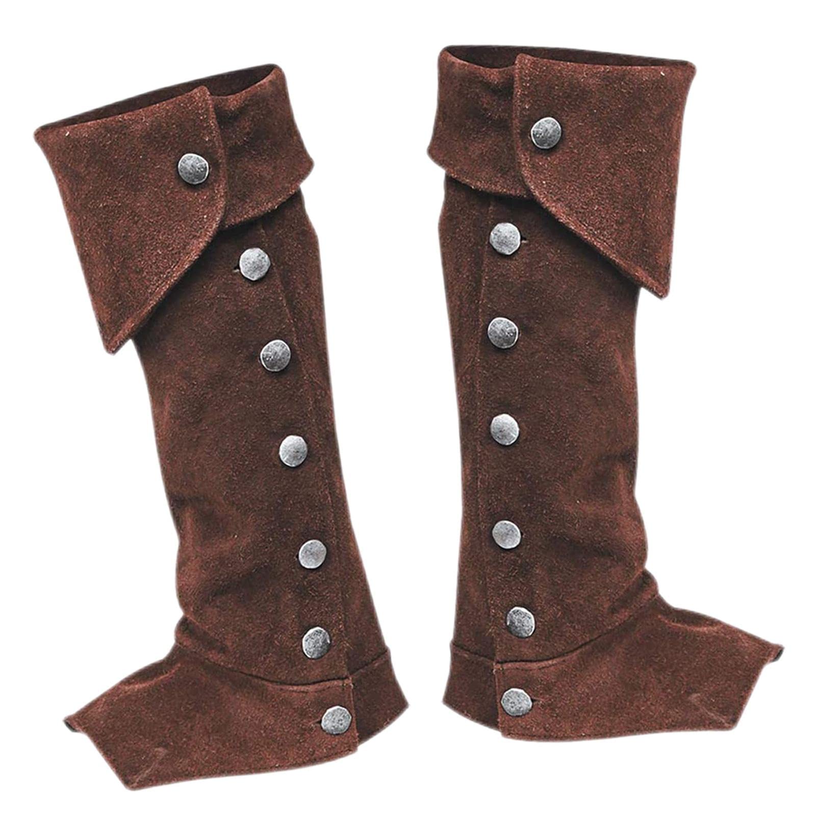 Perfeclan 1 Paar Mittelalterliche Gamaschen, Pirate Stiefelstulpen, Steampunk, Ritter, Krieger, Verbands, Kunstleder-überzüge für Cosplay, Halloween, Mottoparty, Karneval, Faschingskostüme, Brown