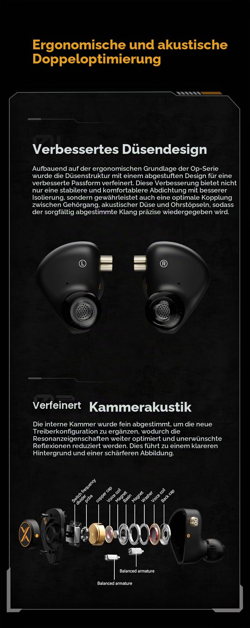 Fanmusic ooopusX Op.22 Kopfhörer, zwei dynamische zwei symmetrische Armature-Treiber, In-Ear-Monitore, einstellbare Tuning-Optionen (3,5 mm ohne Mikrofon)