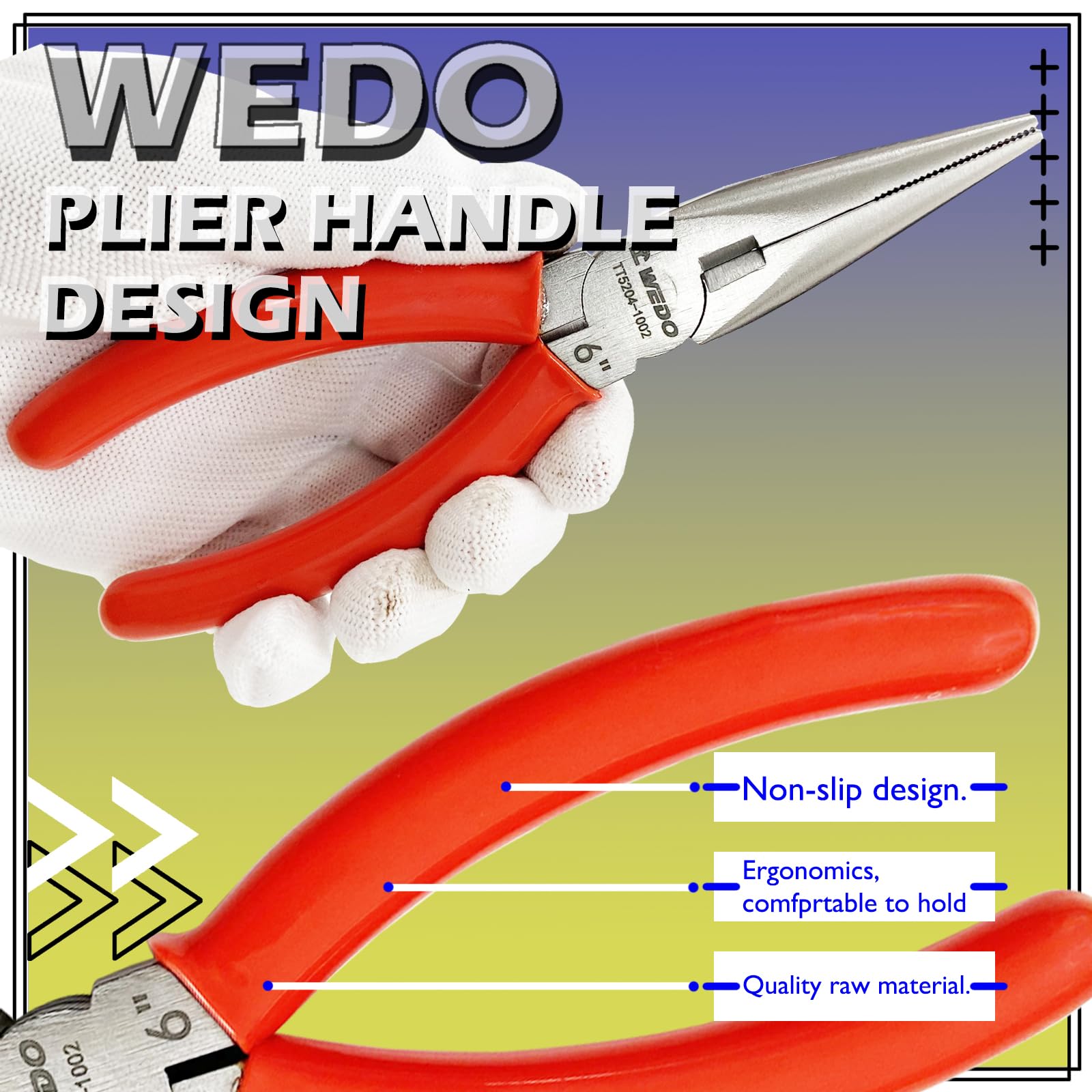 WEDO Pince à becs demi ronds courbes - 200mm,titane,Pince À Demi-Rondes/Becs Longs Gamme,non magnétique,résistante à la corrosion,antidérapante Poignée