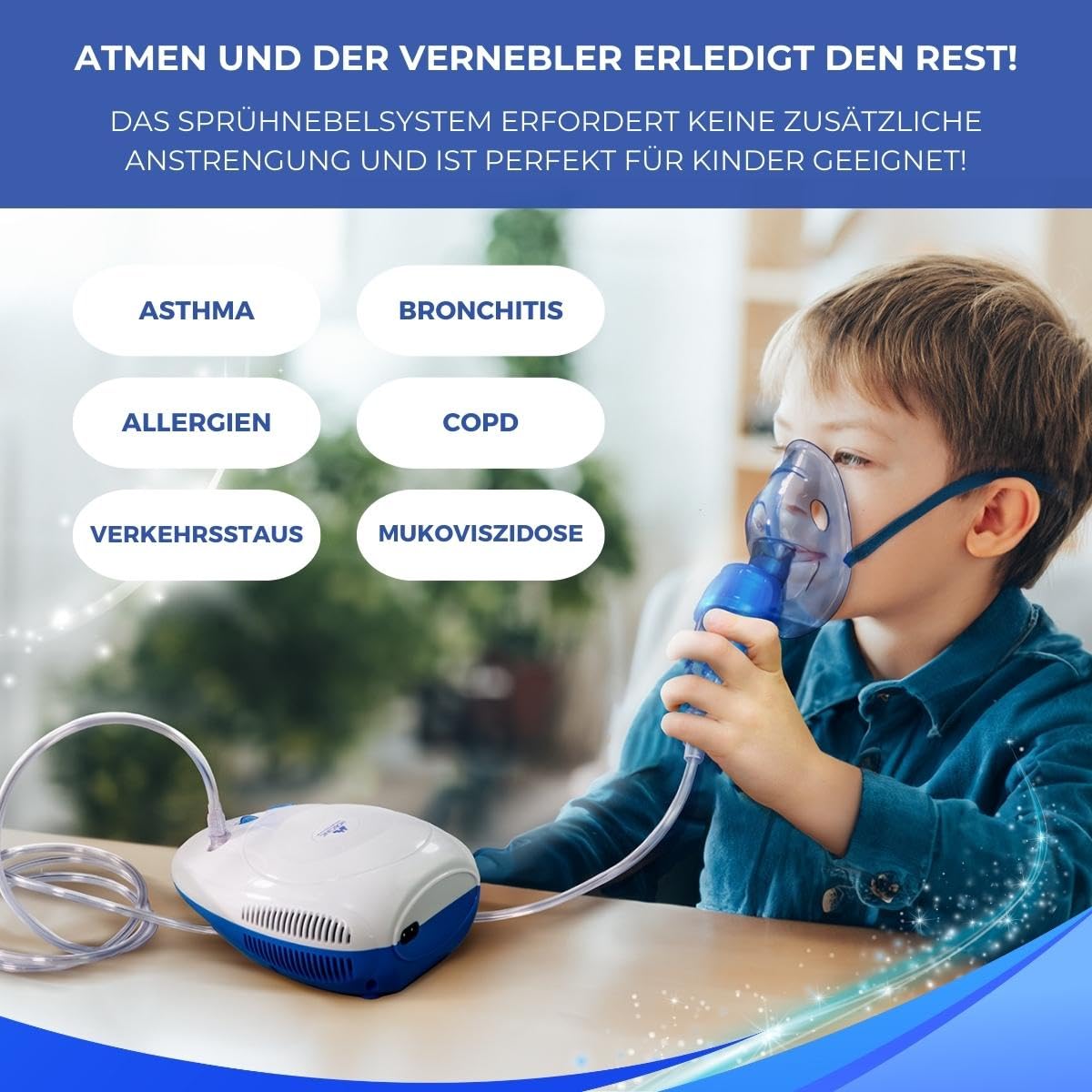Mobiclinic®, Kompressor-nebulizer, Neb-1, Tragbar, Für kinder und erwachsene, Transporttasche, Mini, Behandlung von atemwegserkrankungen, Masken in verschiedenen größen, 5 luftfilter