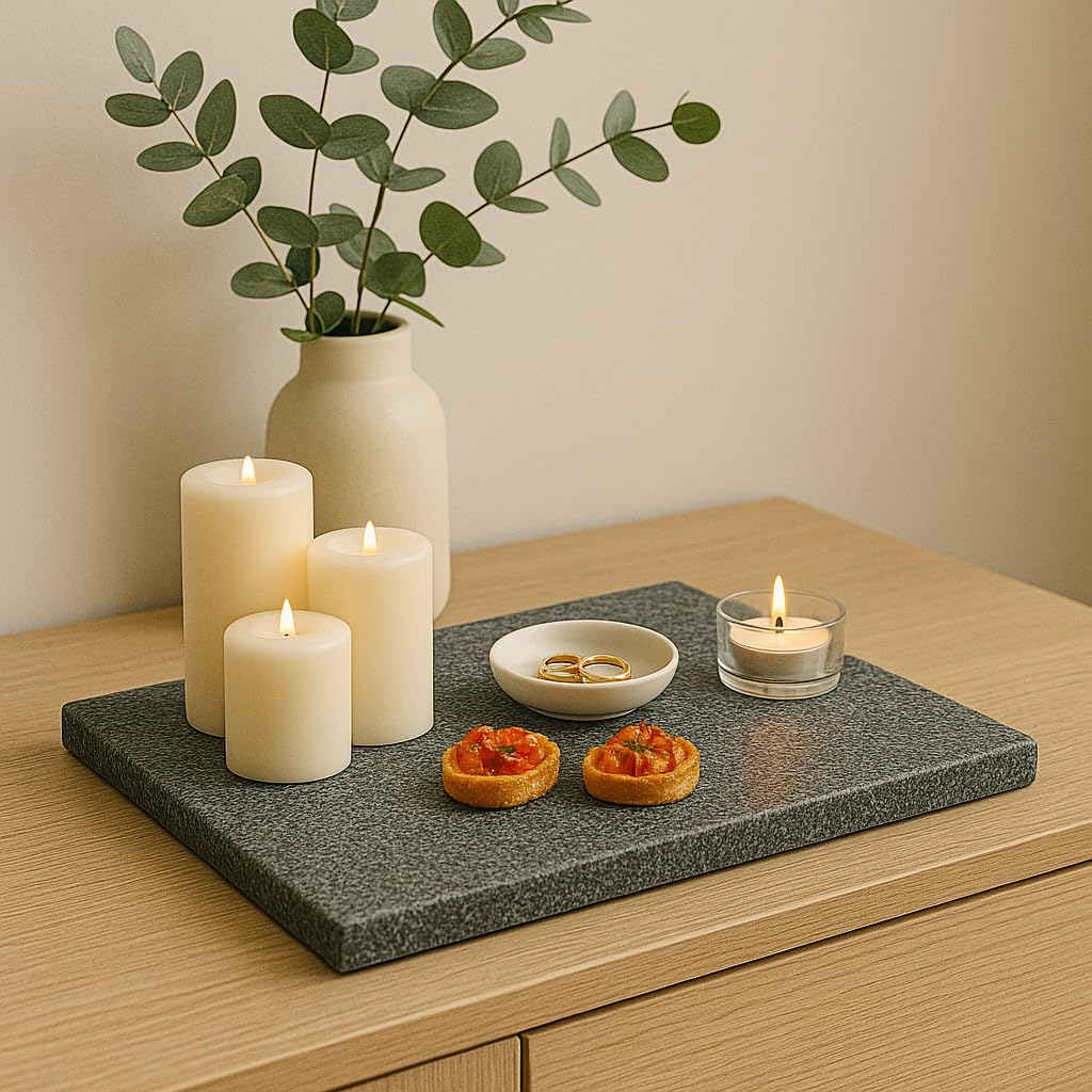 Tabla de cortar de granito negro 40x30 cm – Elegante superficie de trabajo para la cocina | Tabla artesanal Made in Italy para quesos, embutidos y sushi | Bandeja de diseño en piedra natural – Kalu