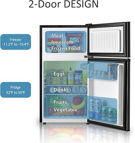 Miniatura 3 de Mini refrigerador con congelador, 3.2 pies cúbicos, mini refrigerador compacto de 2 puertas con congelador separado para dormitorio, oficina,