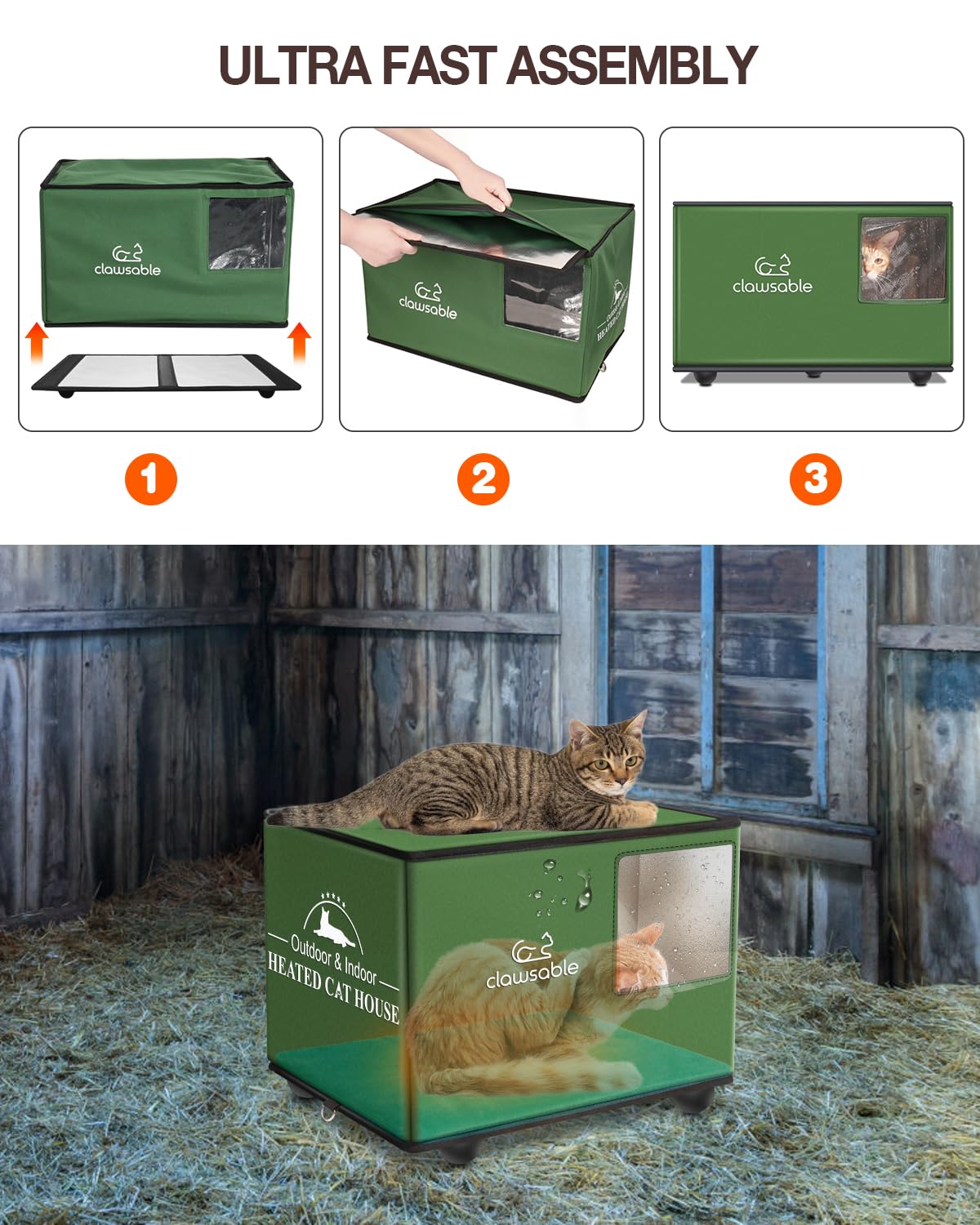 Amazon | Clawsable 防水 & 組み立て簡単 キャットハウス 冬の屋外猫用