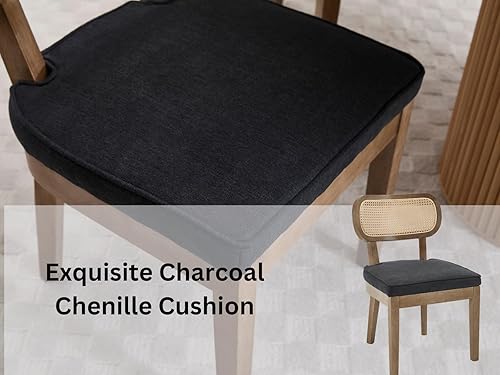 Miniatura 3 de Juego de 2 sillas de comedor de ratán estilo granja, sillas modernas de madera para cocina y comedor con respaldo de caña, cómodo asiento tapizado