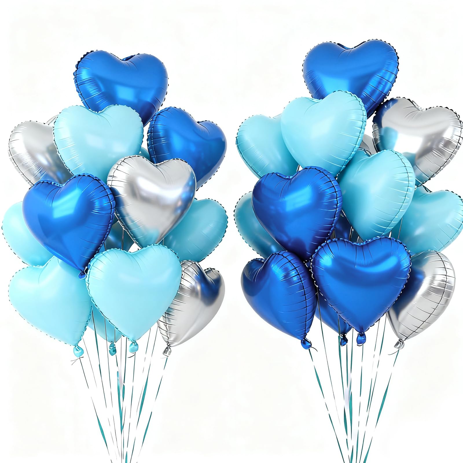 24 Pcs Heart Shaped Balloons 18 Inch, Heart Balloons, Silver and Blue, Foil Helium, Suitable for Decorating Birthday Parties, Weddings, Engagement Parties, Valentine's Day and Other Festivals