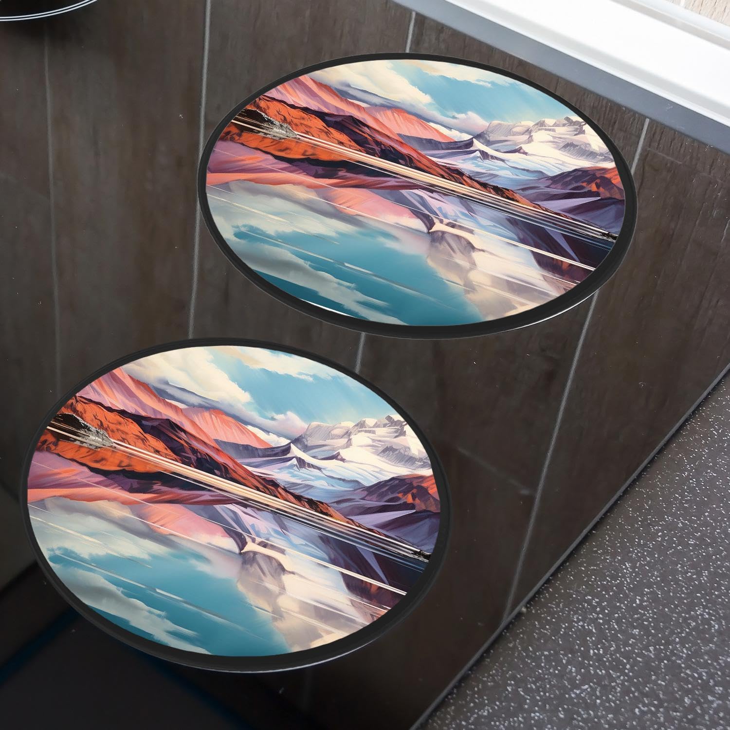 Nature Scene Red Peaks Over Calm High Mountain Lake Beautiful Set of 4 Stove Burner Covers - Premium Round Electric Stove Range Protectors,8 IN & 10 IN