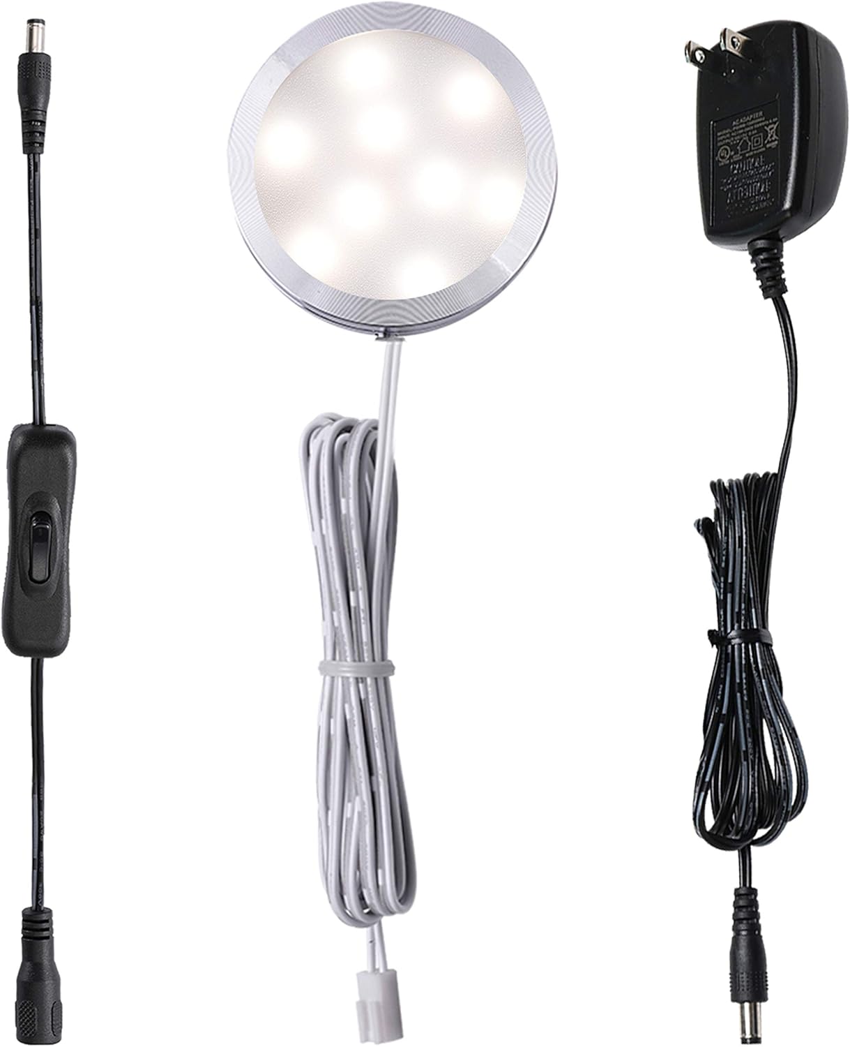 AIBOO 12V LED Under Cabinet Puck Lights Plug in, with Manual Switch, Single Puck LED Light for Closet,Counter,Showcase,12Vdc Low Voltage Wall Plug (Nature White)