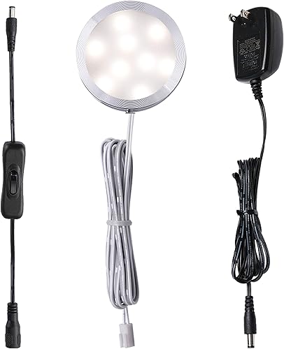AIBOO Luces LED de disco de 12 V para debajo del gabinete enchufables, con interruptor manual, luz LED de un solo disco para armario, mostrador,