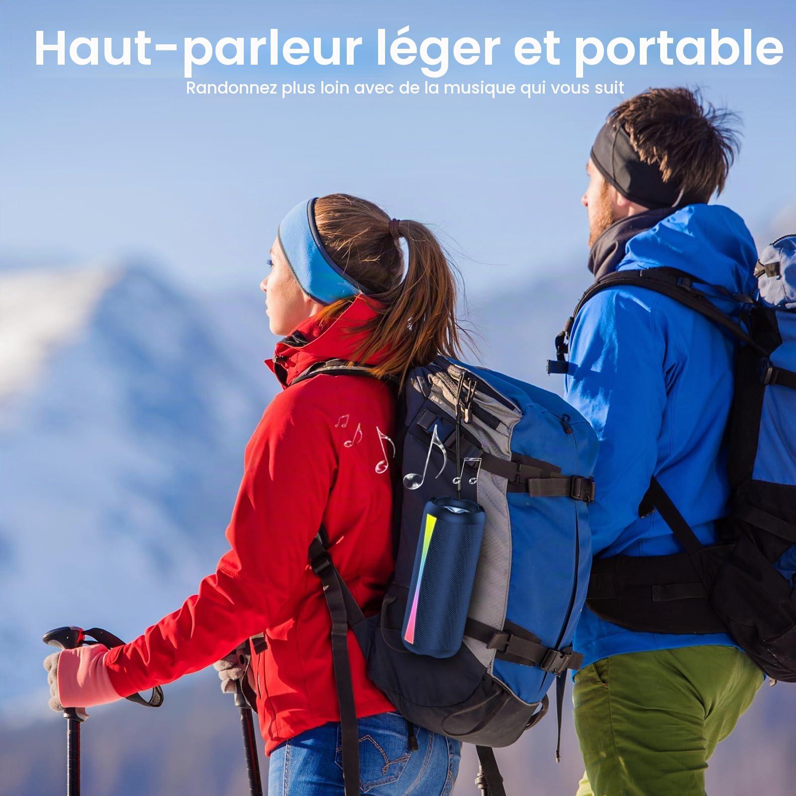 Enceinte Bluetooth 5.4 avec lumières RVB, boîte à Musique Portable, Fonction Mains Libres, Batterie 20 h, étanche IPX7, jumelage TWS Son Fantastique, Convient pour l'extérieur et Les fêtes