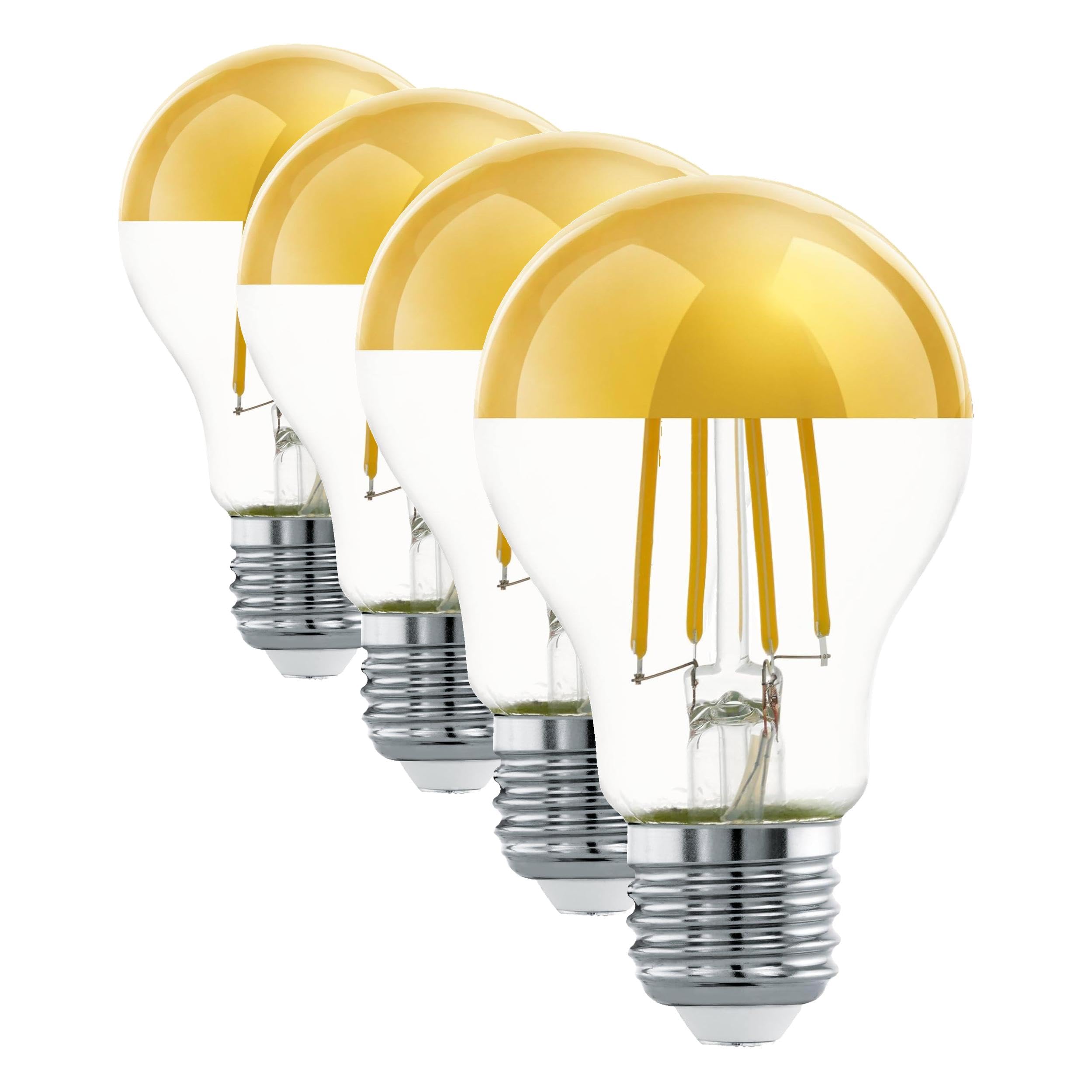 Bombilla de espejo dorada LED E27 Eglo Edison A60, luz cálida 2700k de 7,5W, pack de 4