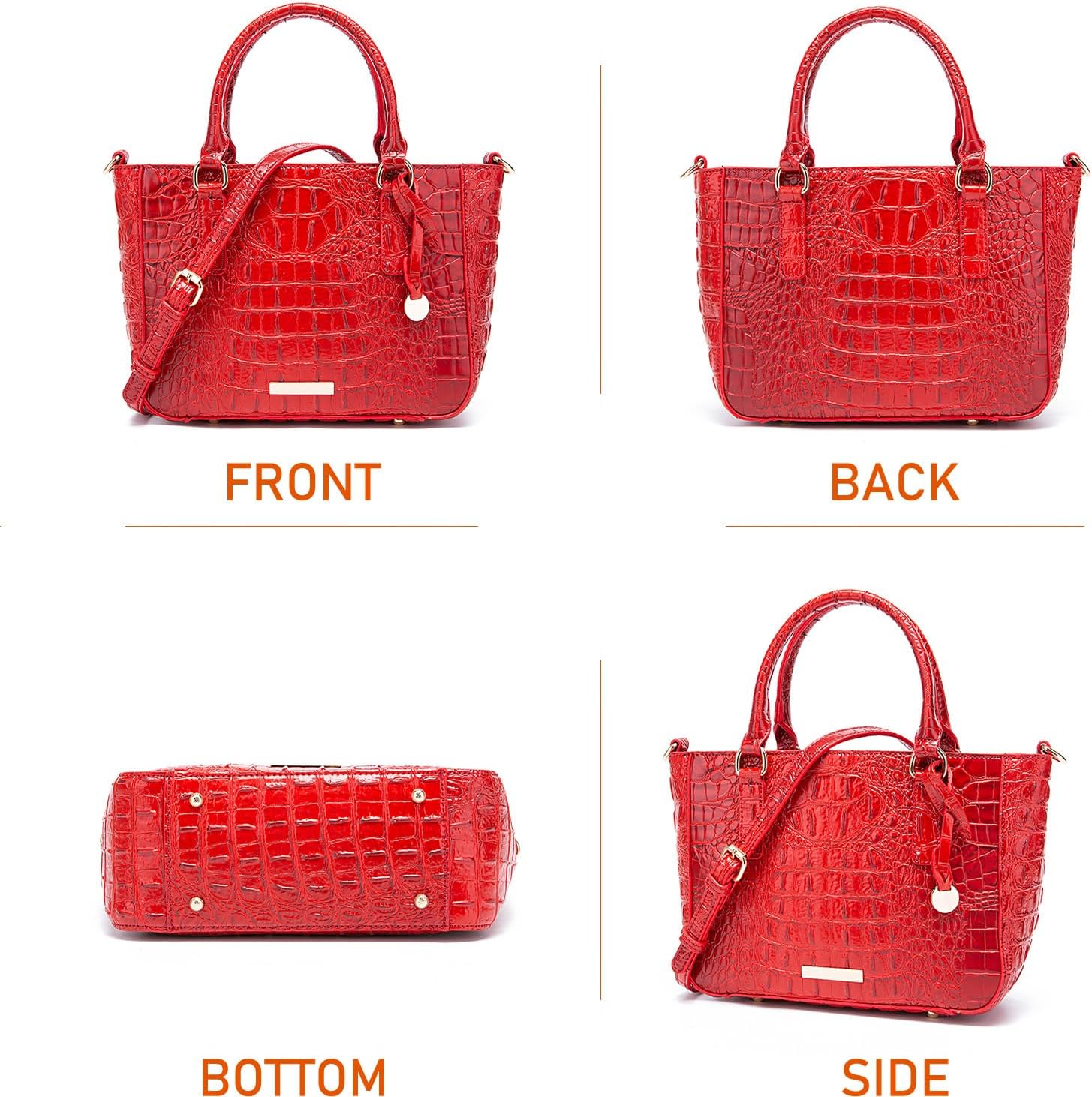 Ladies Tote Leather Bags for Women Crocodile Embossed Zipper Satchel Purse Elegant Compartments Crossbody Work - Image 3