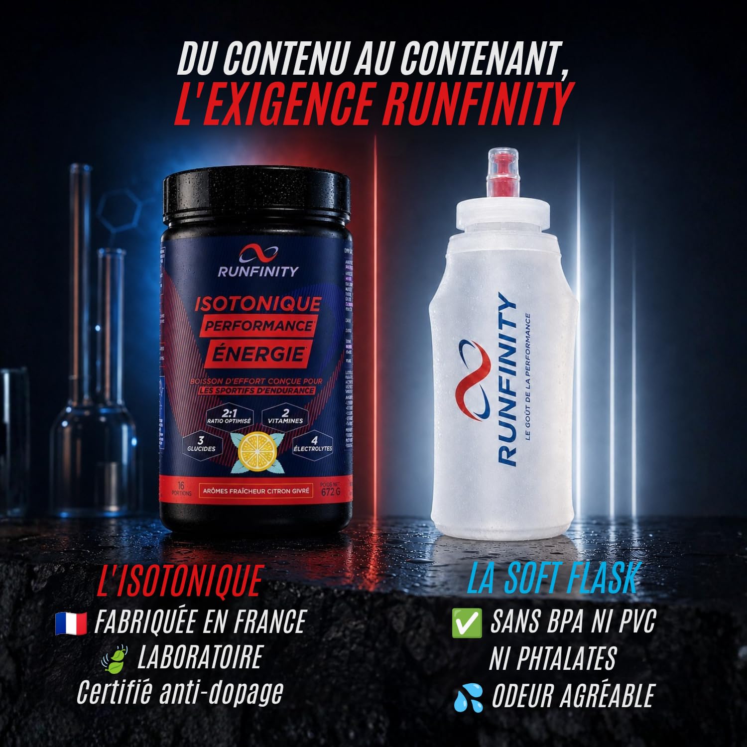 Boisson Isotonique Citron Givré & Soft Flasque 500 ml Runfinity (Lot)