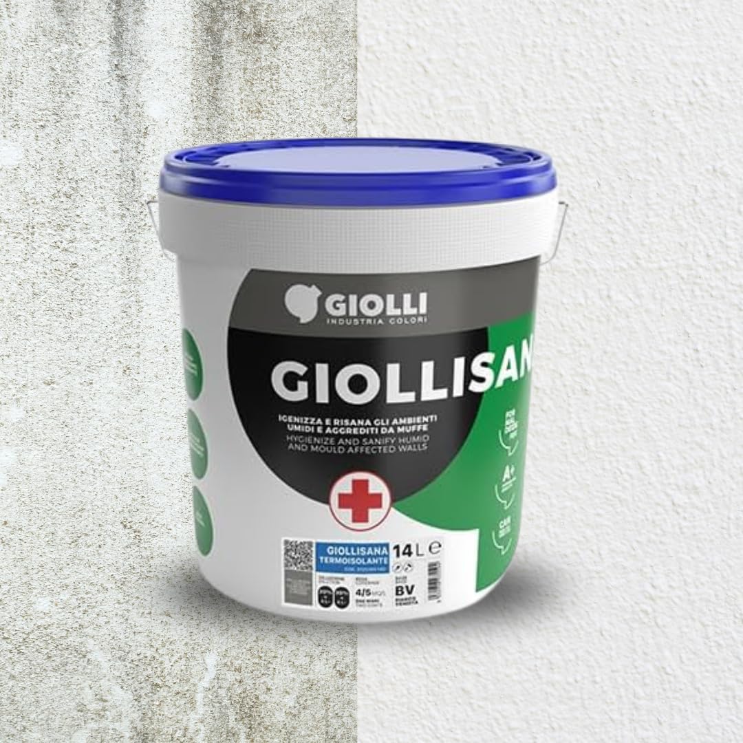 Giolli industria colori | Pittura Antimuffa per Muri Interni Giollisana Termoisolante - Pittura Termica Bianca Anticondensa Traspirante Lavabile - Certificata A+ e Priva di Formaldeide - 14 L