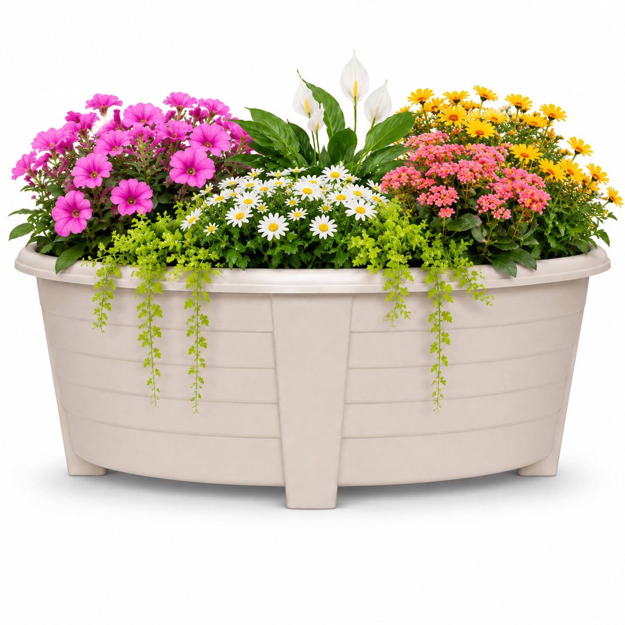 ELMORA'Z 55cm Large plant pots outdoor Plastic plant pots for Garden Patio Premium Oval Raised Planter Pot Featuring DIY Drainage Holes Indoor Window Flower Trough Herb Box Container (1, Taupe) — image 1