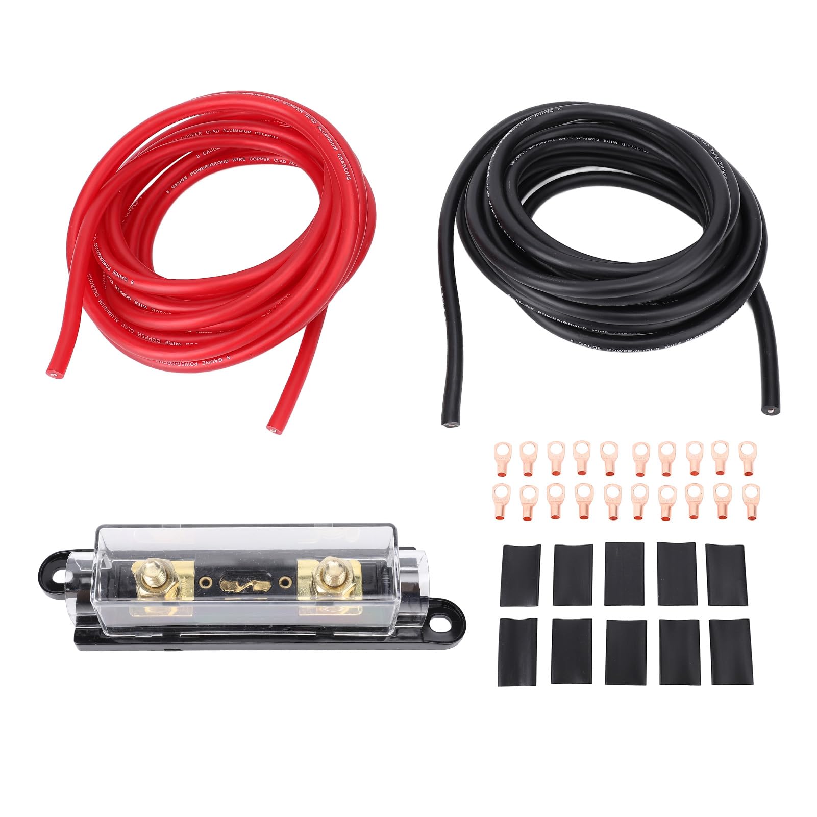 aqxreight Cavo di Messa A Terra di Alimentazione in Alluminio Rivestito in Rame Stabile da 20 Piedi, 8 AWG, con Scatola da 100 A, per Sistemi Audio per Rimorchi per Auto e Altro Cavo 8 AWG di Terra