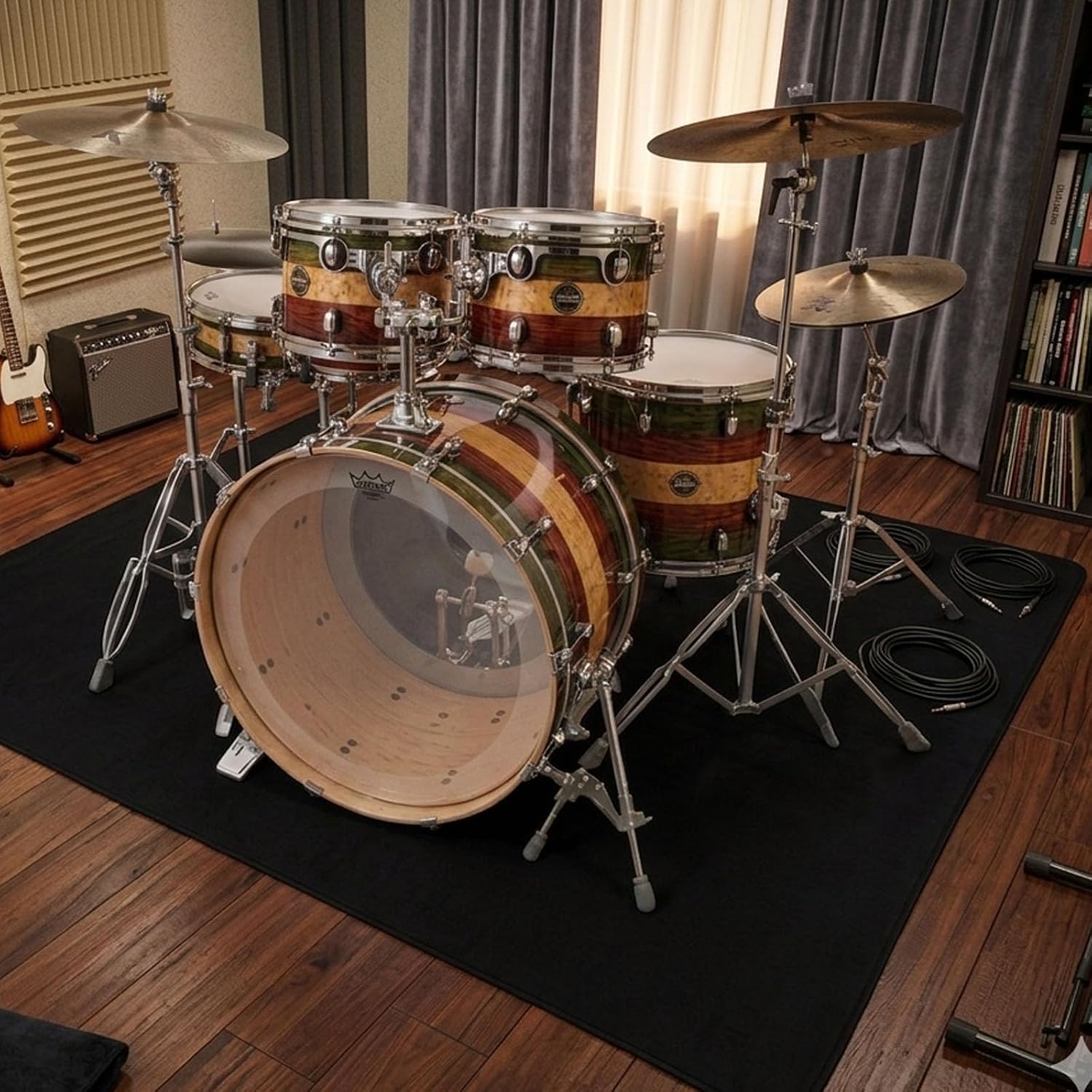 39In x 59In Drum Rug Mat with Non Slip Grip Bottom,Drum Set Soundproof Carpet Noise Reduction,Floor Protection Gift for Drummers, Music Drum Accessories