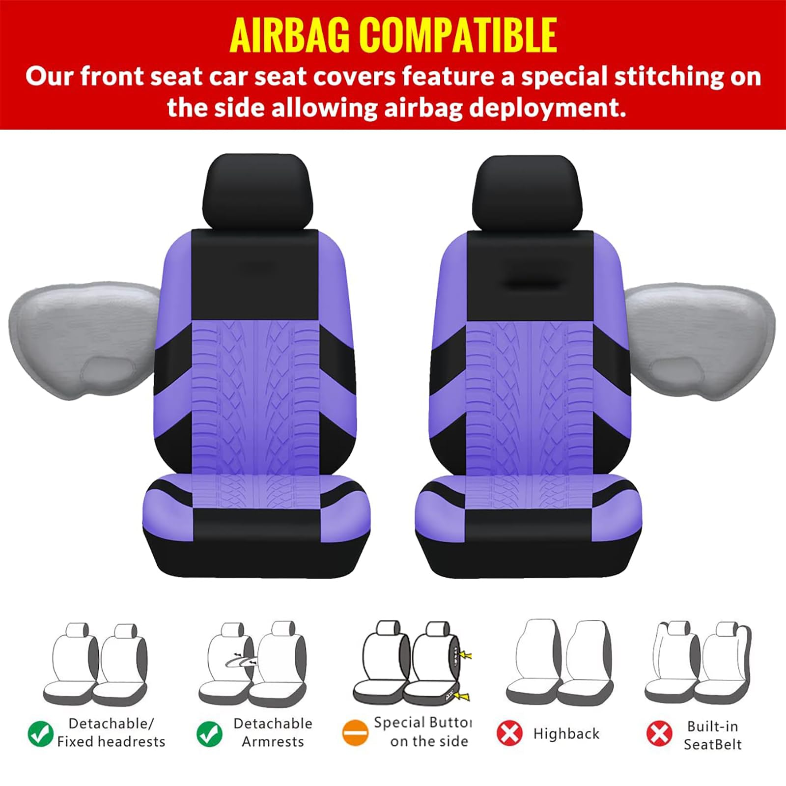 MarxaN Ensembles Housses de Siège Voiture pour R-enault Captur -I /2014-2018, Coussin Siege Vant et Arrière Respirante Amovibles Antidérapante Intérieurs Accessoires,D/Purple