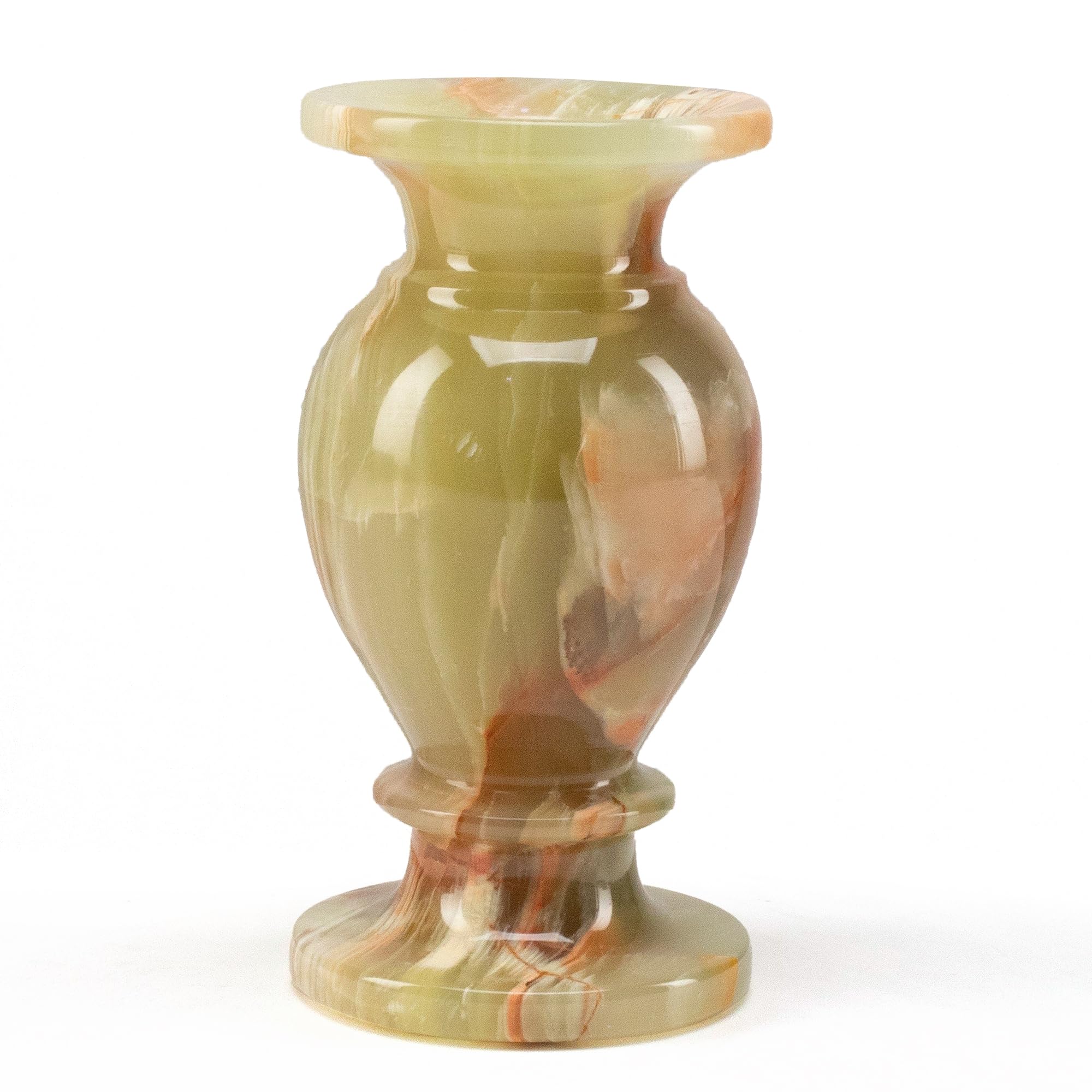 KALIFANO - 6” Green Onyx Flower Vase, Unearthed and Hand-Carved in Pakistan, Timeless, Unique, and Elegant Decor Accent, Office or Home Decor