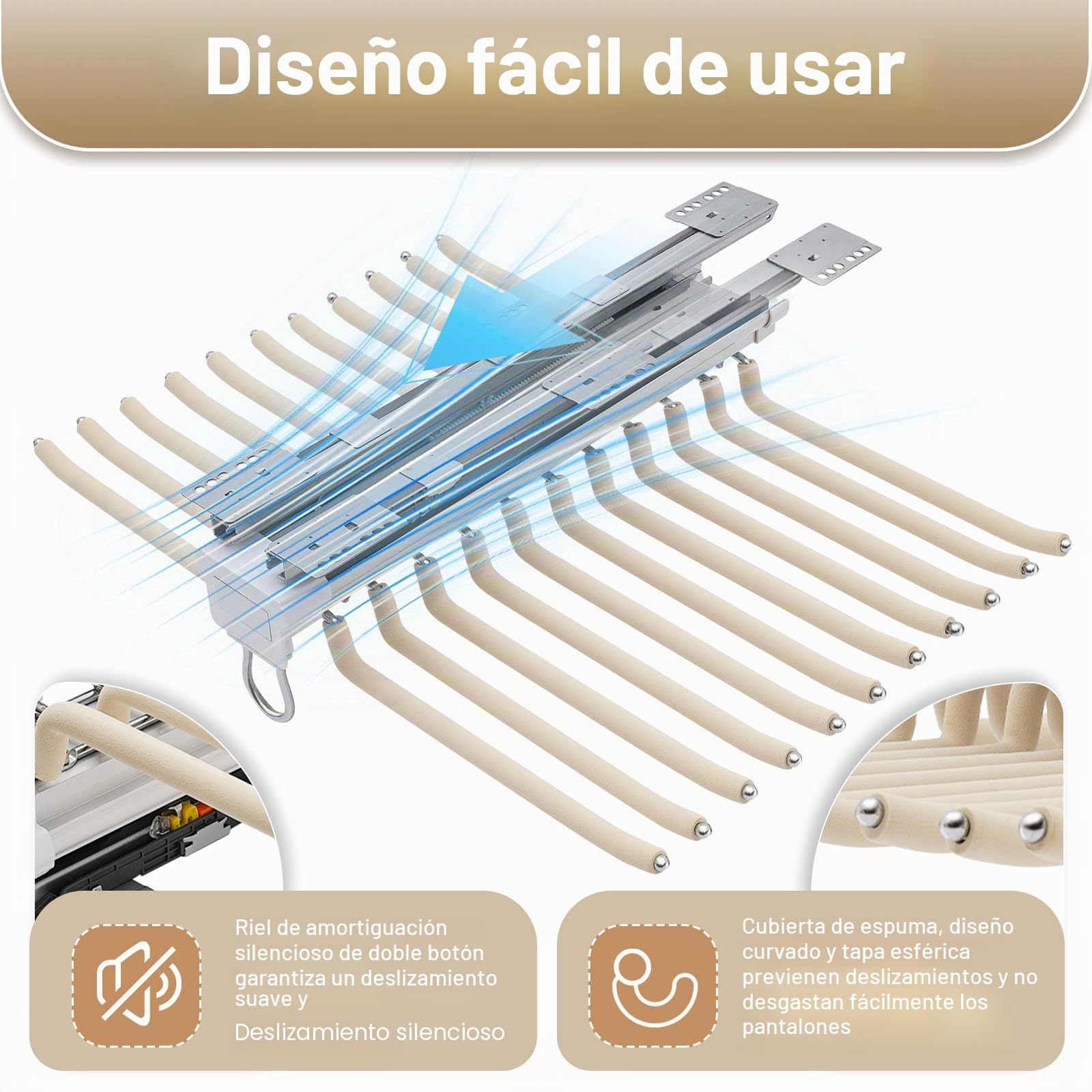 Percha extensible de dos filas para pantalones, 22 brazos, para pantalones, ahorra espacio, con revestimiento antideslizante flocado, organizador de armario
